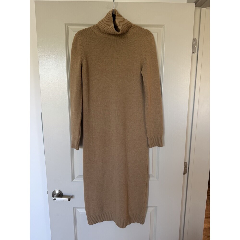 Max Mara Turtleneck Midi Sweater Dress Longsleeve in Camel Tan Wool Small